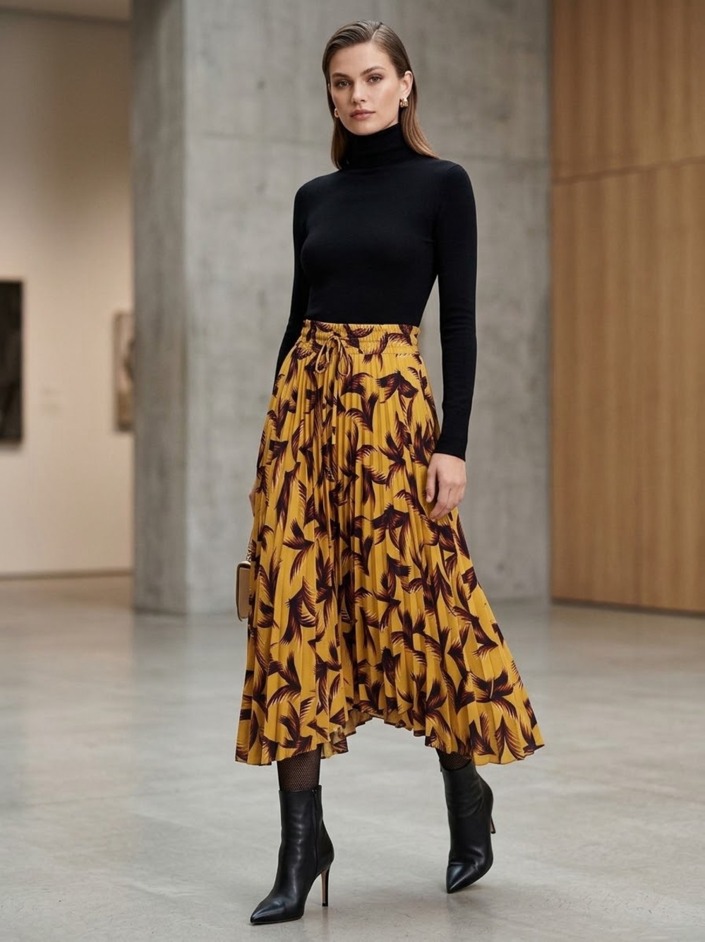 A.L.C. Pleated Maxi Skirt in Yellow & Brown Size 0